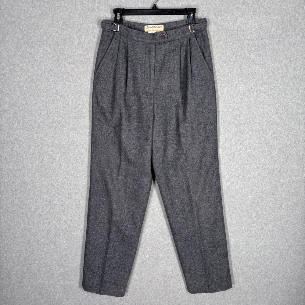 Vintage Wool Pleated Trouser Pants 10 Gray High Rise Side Buckles Slacks Lined